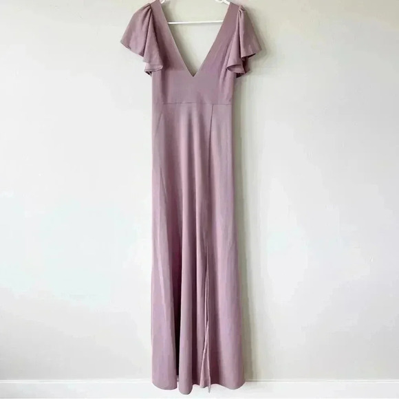 Birdy Grey Hannah Bridesmaid Dress with Slit in Crepe Dark Mauve S NWT - Picture 5 of 9
